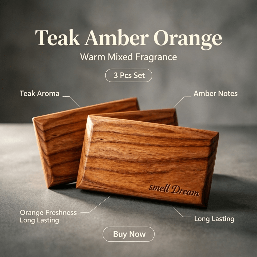 Home Fragrance Verbena - Auto-luchtverfrisser Teak Amber Oranje Houtgeur Blok